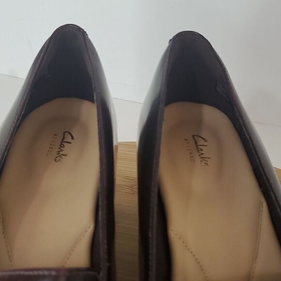 Clarks Artesian Tealia Maye Block Heel Aubergine Patent Leather Heel Pump 9M - Picture 6 of 15